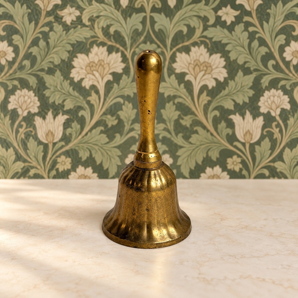 Vintage Solid Brass Hand Bell Fluted Scalloped Base Small Dinner Service Bell